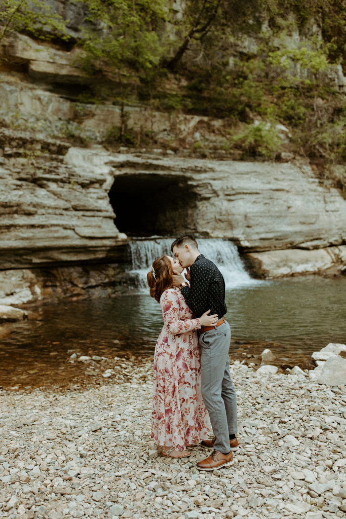 Engagement session in front of a stunning waterfall at the narrows of the harpeth state park.