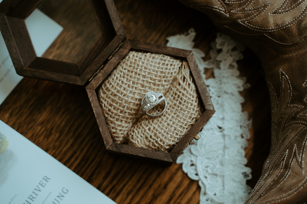 Jessi's wedding ring set up for wedding day details.