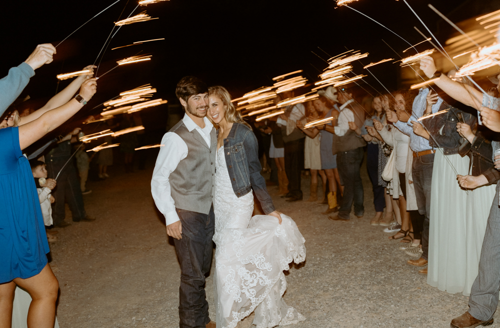 A sparkler exit to end the perfect day at Jessi and Chad's western wedding day.