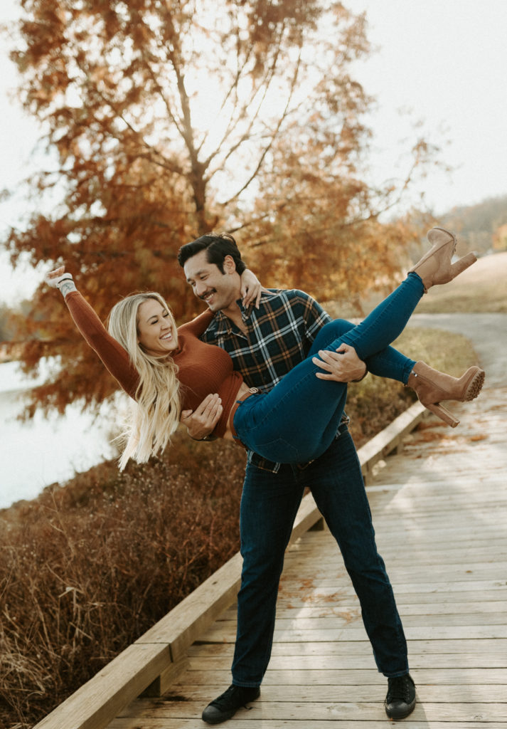 Adventurous engagement session at Liberty Park in Clarksville. 