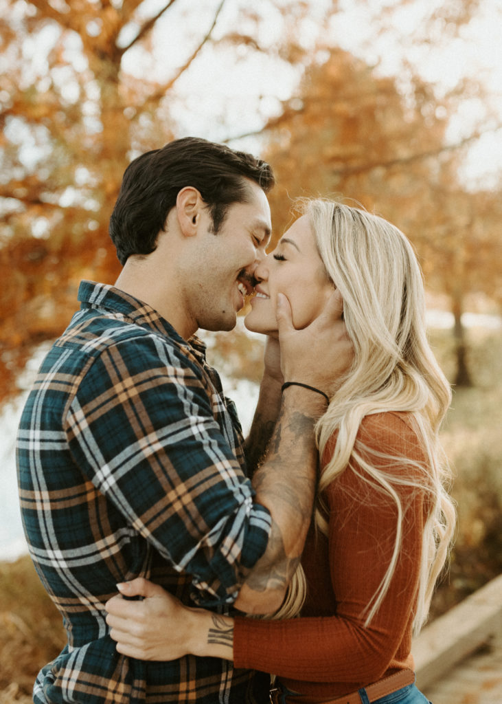 Romantic fall engagement session at Liberty park in Clarksville, Tennessee.