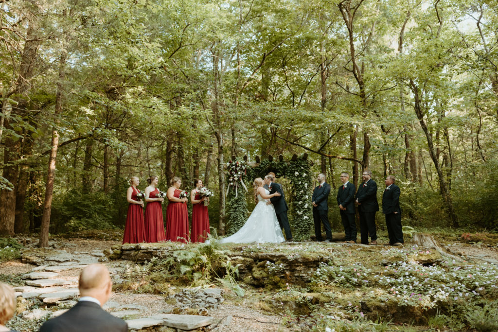 A wide shot of the ceremony shot of The Wedding woods in Lebanon, Tennessee.