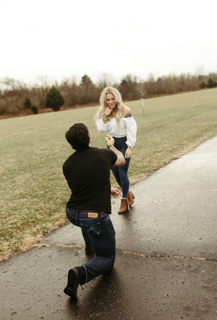 Dillion and Chloe during their Nashville Proposal at Cornelia Fort Airport.
