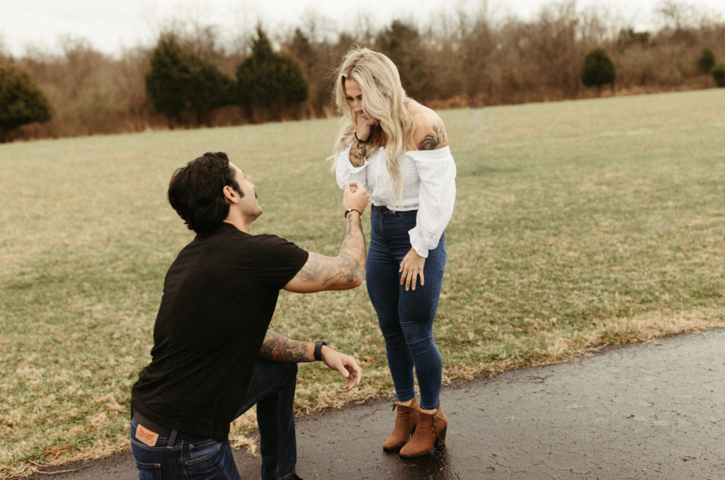 Dillion proposing to Chloe in Nashville, Tennessee.