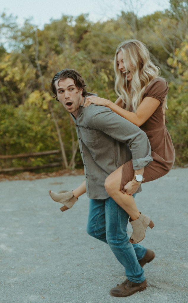 A wild piggy back ride at Radnor lake state park during a Nashville Proposal.