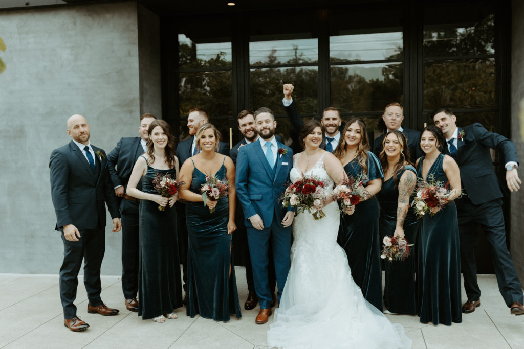 Bridal party portraits outside The Clementine in downtown Nashville, Tennessee. Planned by Nashville Wedding planner and coordinator It Takes 2 Event planners. 