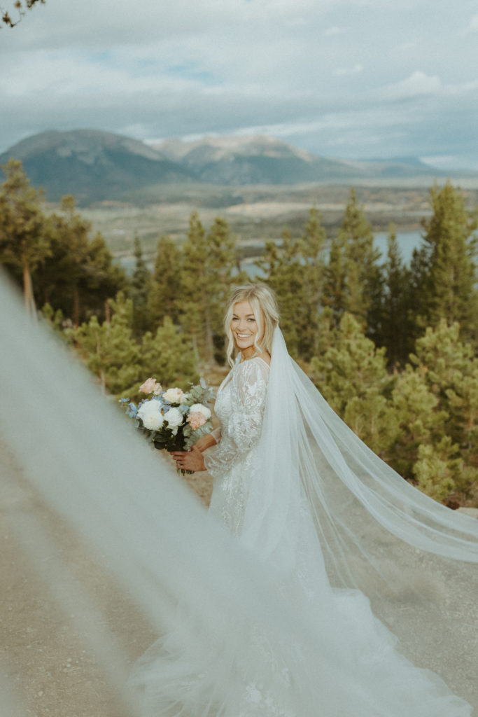 Veil shot with the bride during her Colorado elopement at Sapphire Point  in Frisco, Colorado. 