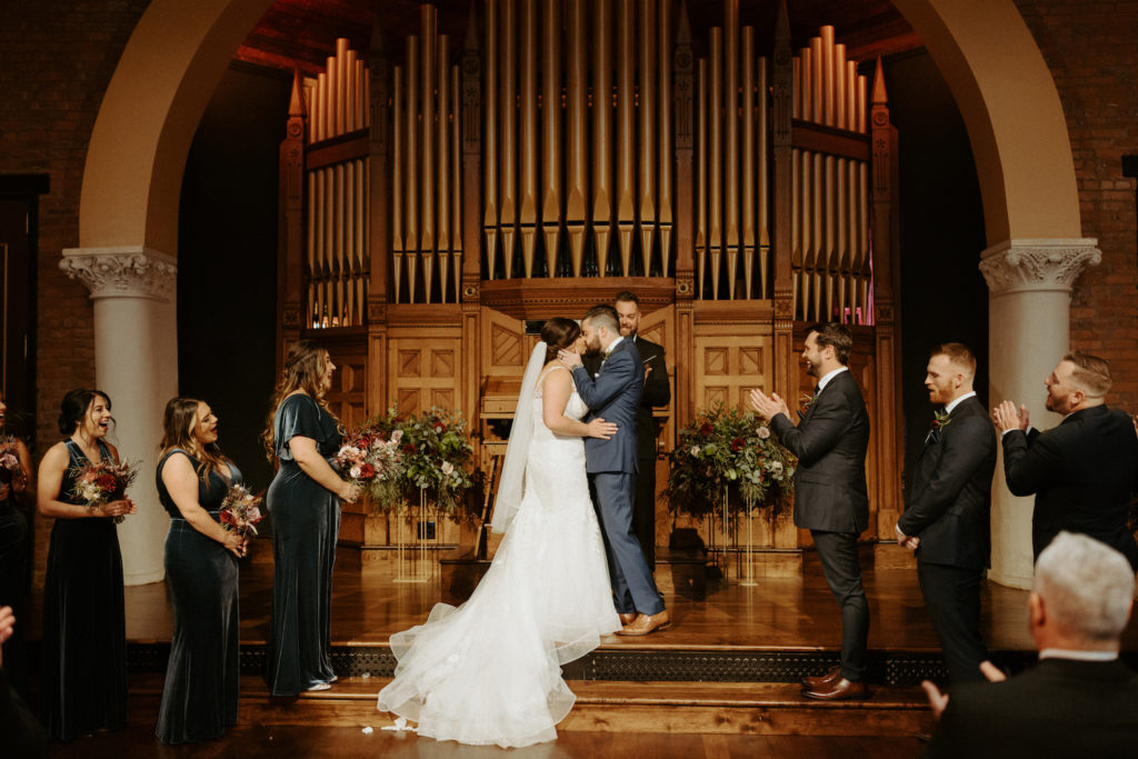 Ryan and Marissa making it official with a first kiss as husband and wife during their wedding at Clementine Hall.
