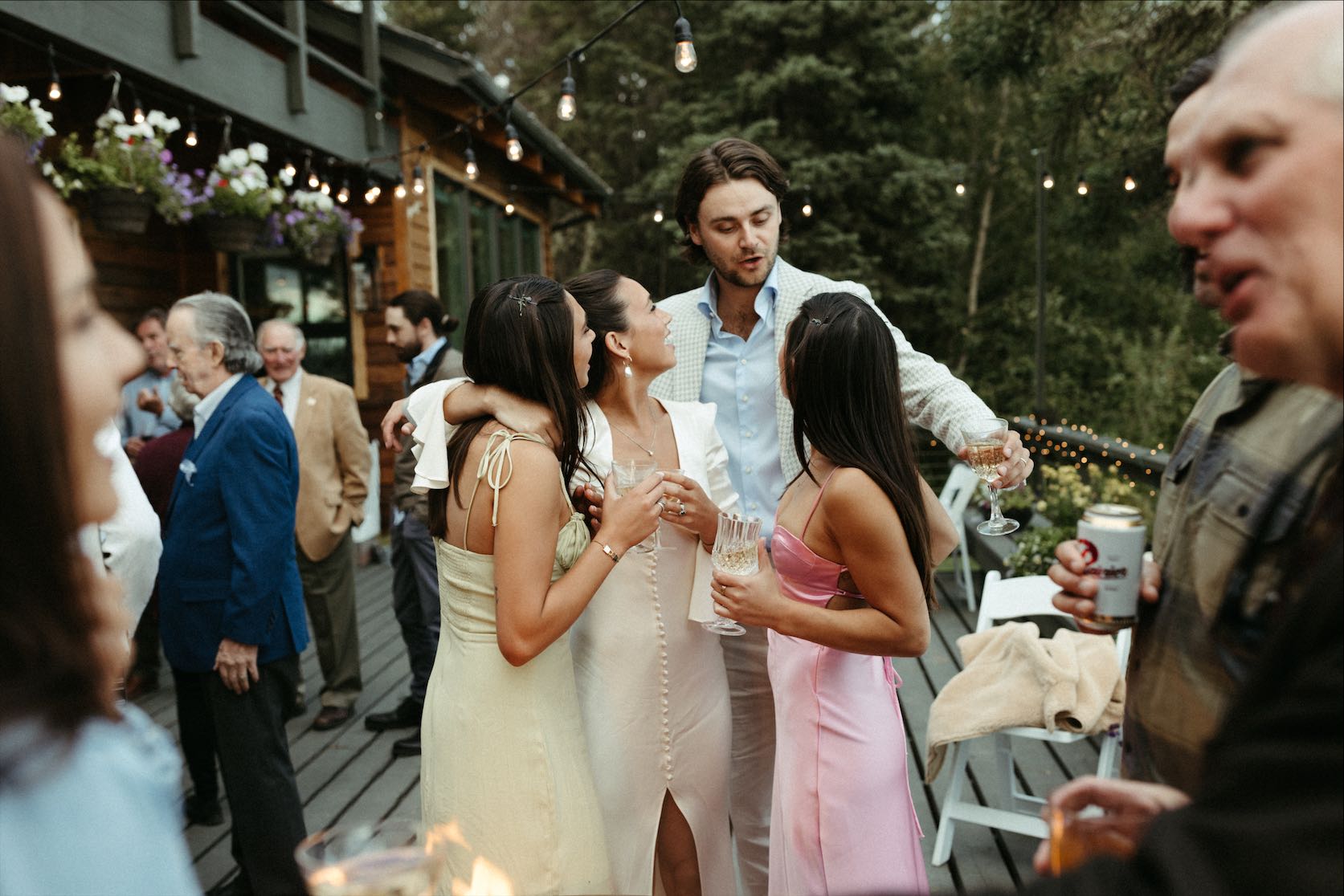 Family congratulating the couple during their intimate wedding 