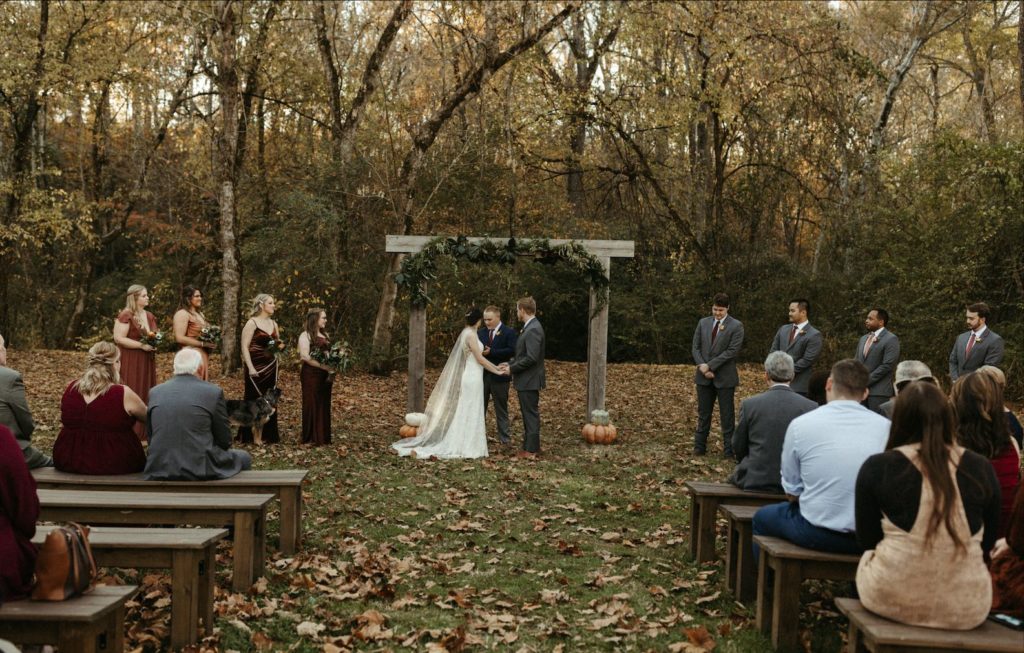 Fall wedding ceremony at Double Creek Farm 