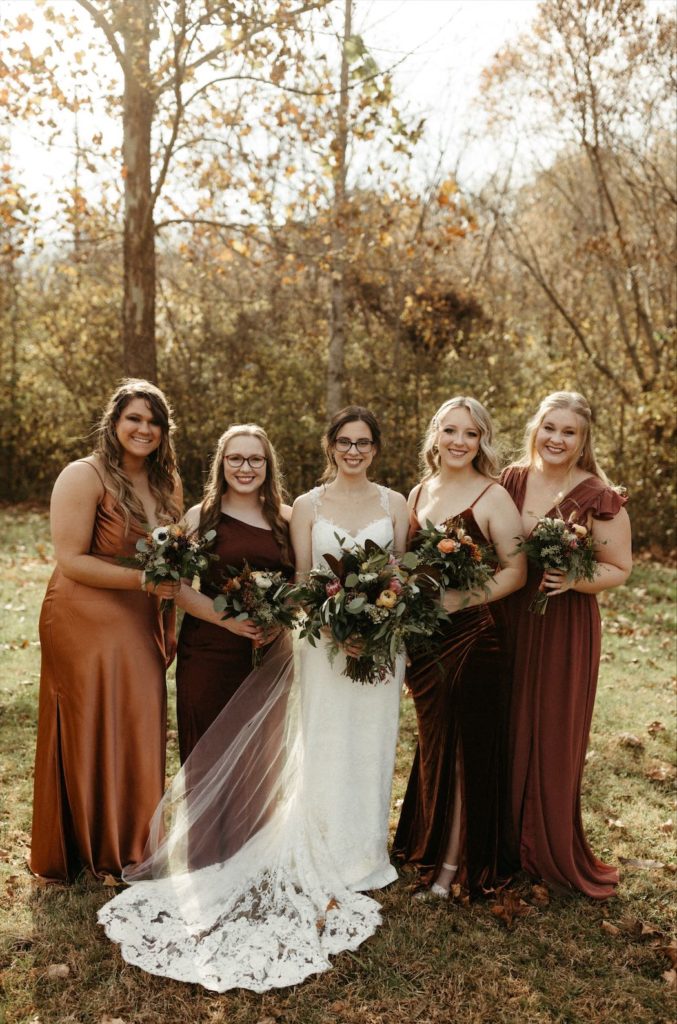 Bridal party standing together after a wedding in Nashville