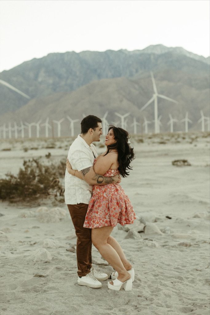 Engagement photos taken at the windmills in Palm Springs California