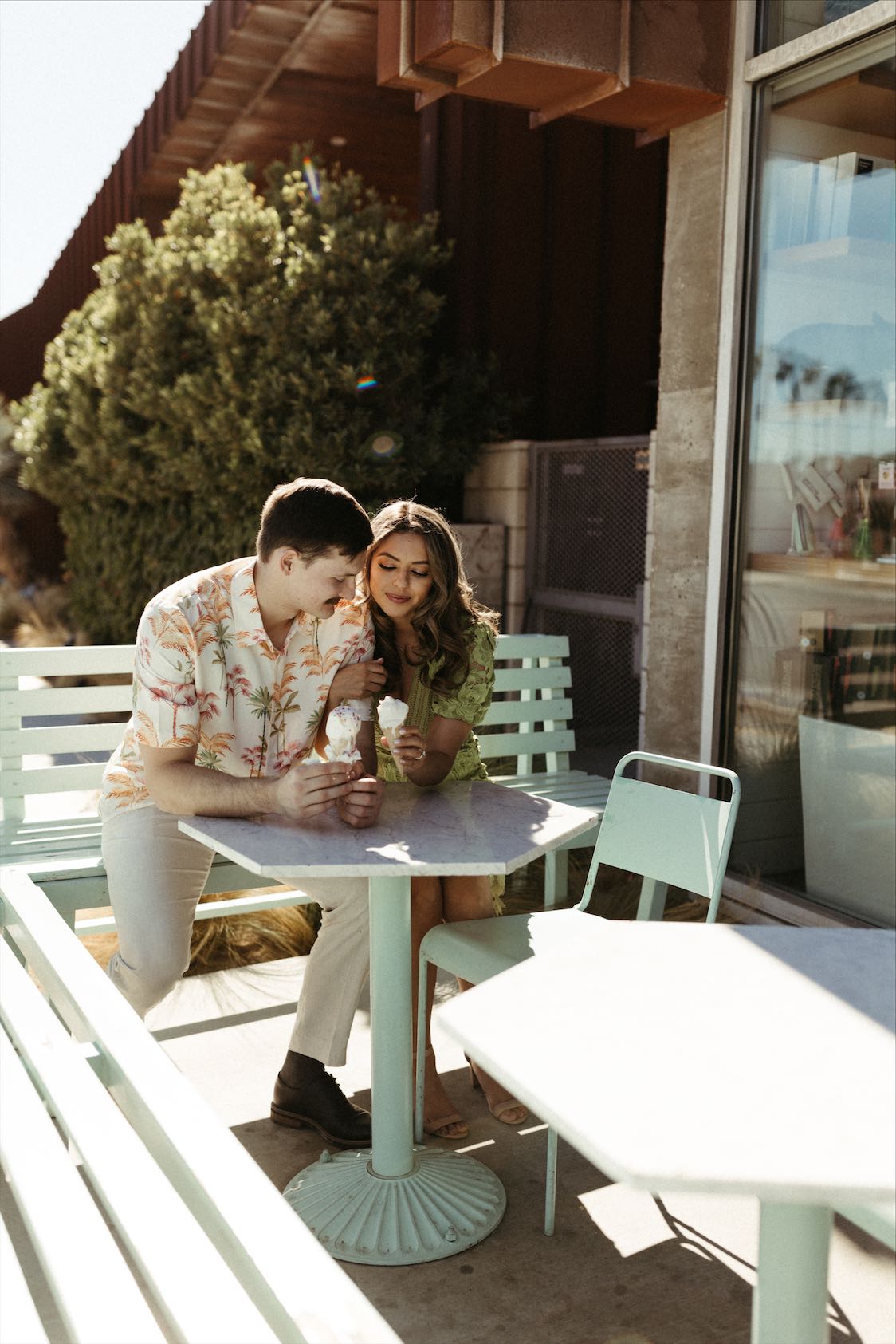 engagement session at an ice cream parlor in Palm Springs California.