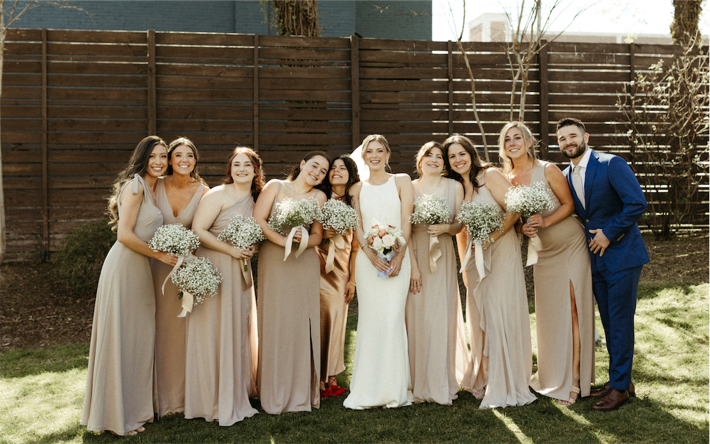 Bridal party standing in the gardens at The Cordelle in Nashville