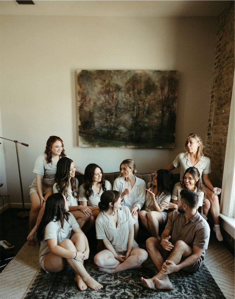 Bridal party sitting in the bridal suite at one of the best wedding venues in Nashville