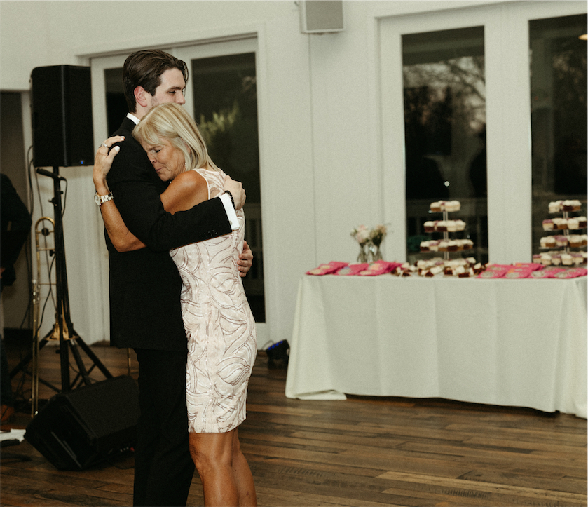 Emotional moments between the groom and his mother during a first dance