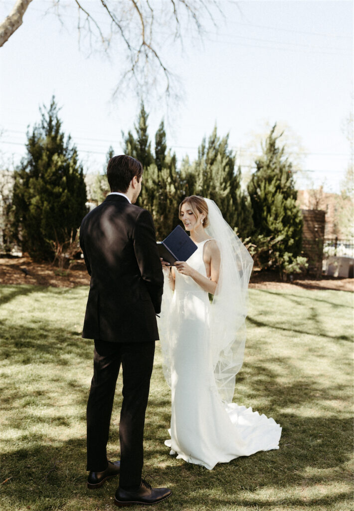Bride reading her vows 