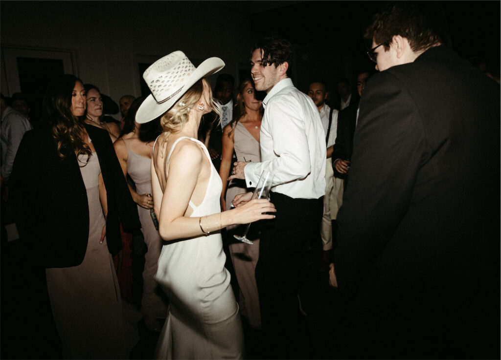 Bride and groom dancing the night away during their wedding reception
