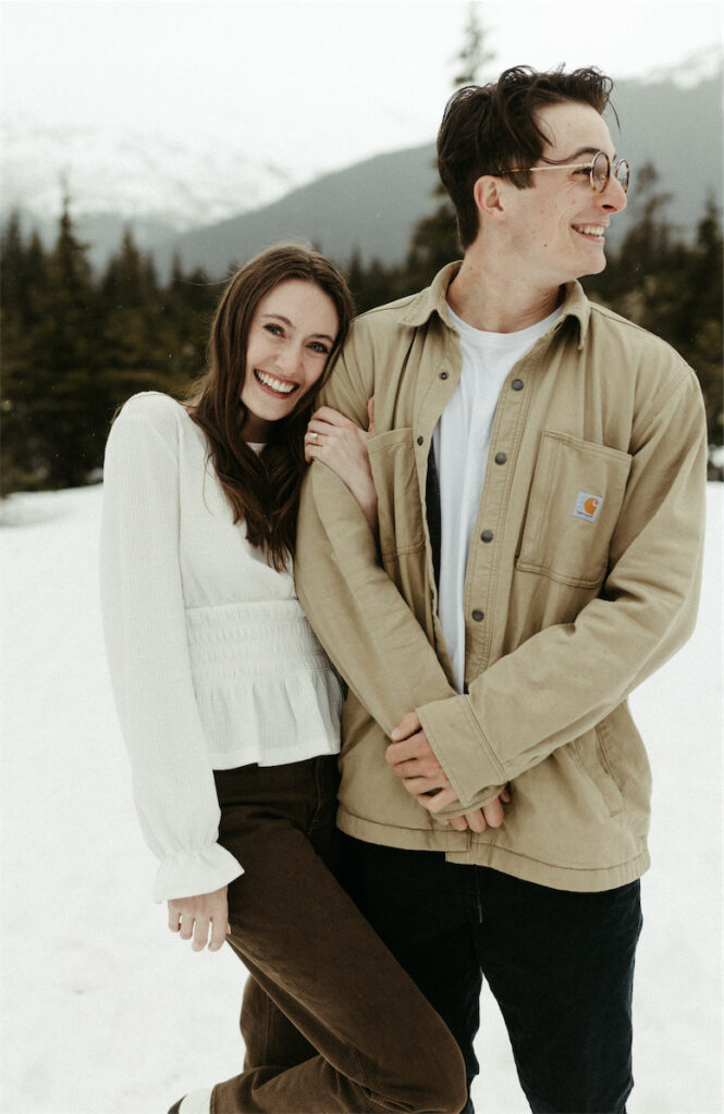 Couple standing together in Moose Meadow during their spring session 