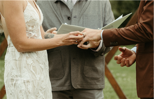 Bride and groom exchanging rings during their wedding ceremony