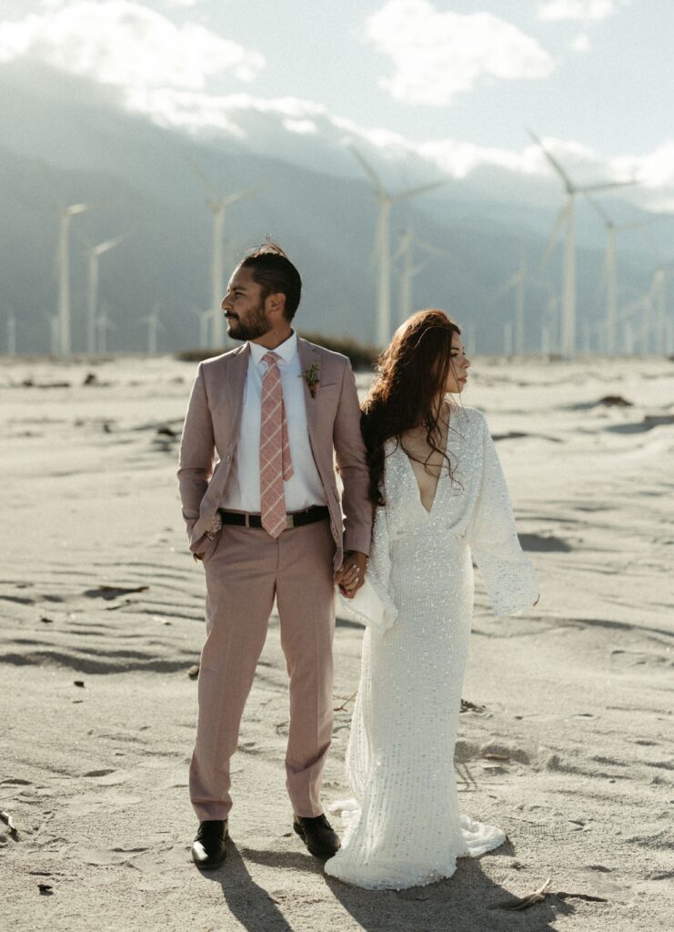 Couple looking in opposite directions during their elopement in California 