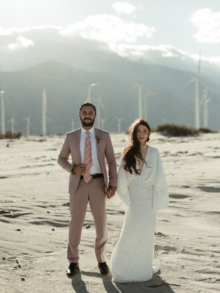 couple holding hands during their Palm Springs California Elopement 