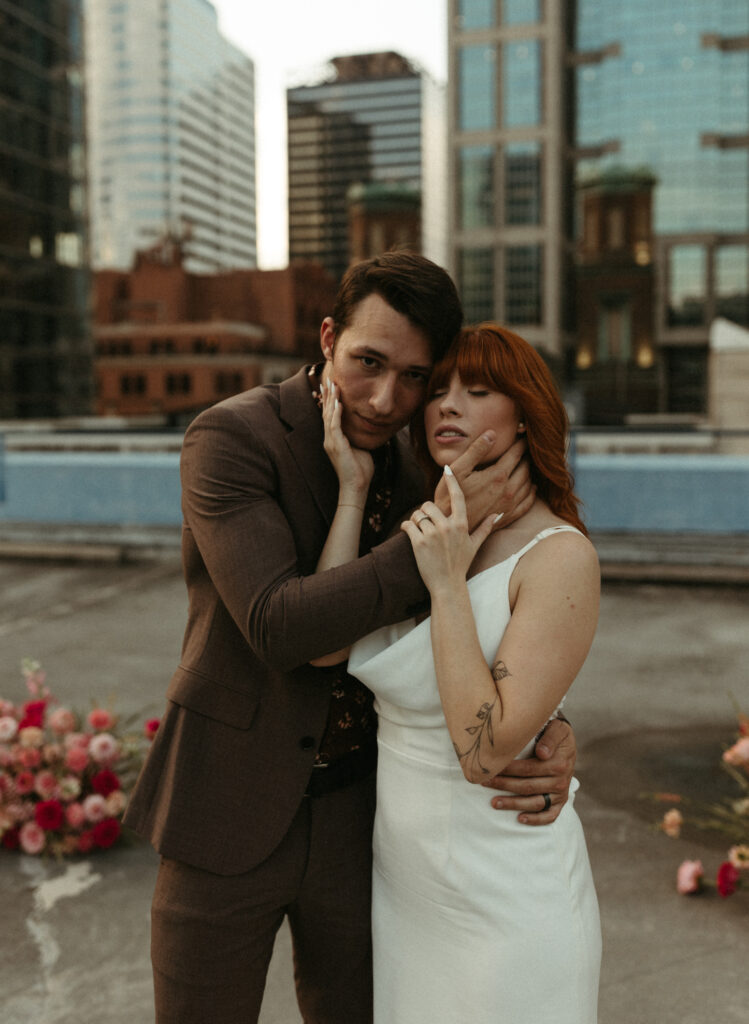 Couple holding eachother during their elopement in Nashville