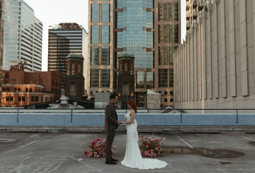 Couple exchanging vows during their Nashville elopement ceremony 
