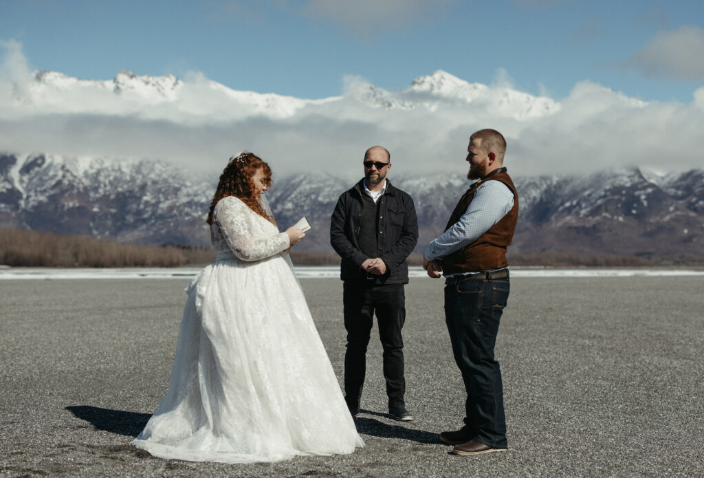 A great elopement location in Palmer Alaska is the man made beach. 
