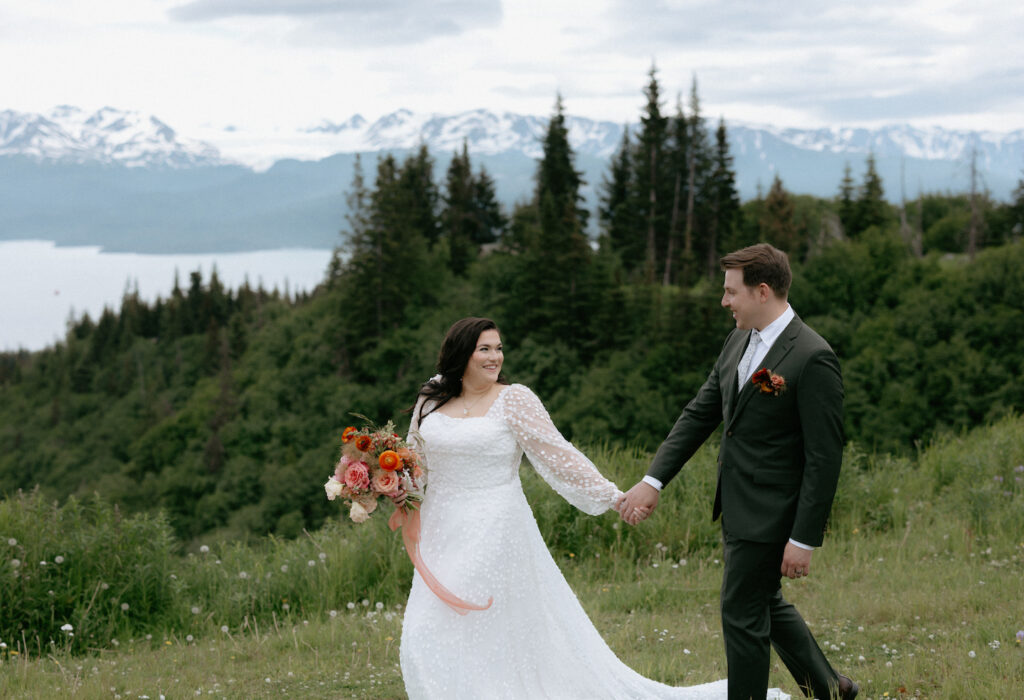 Couple holding hands and walking