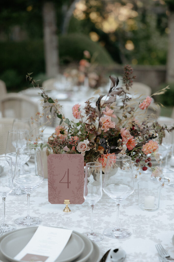 A pink table number. 