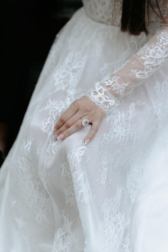 A light pink wedding ring. 