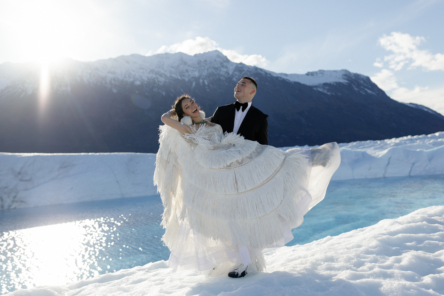 A couple on a glacier in Alaska